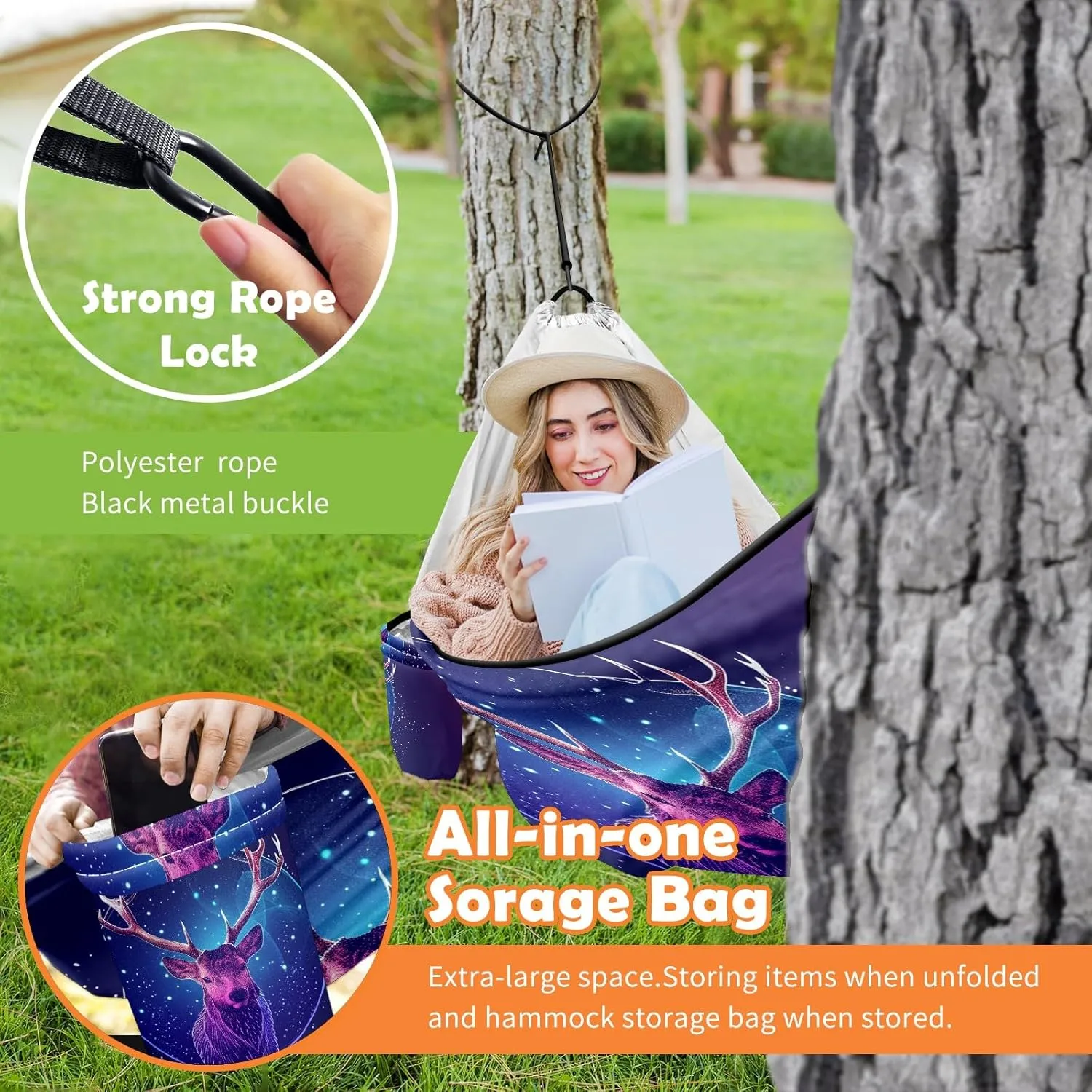 Camping Hammock Double & Single Portable Hammocks with 2 Tree Straps, Great for Hiking,Backpacking,Hunting,Outdoor,Beach,Camping, Deer (5)