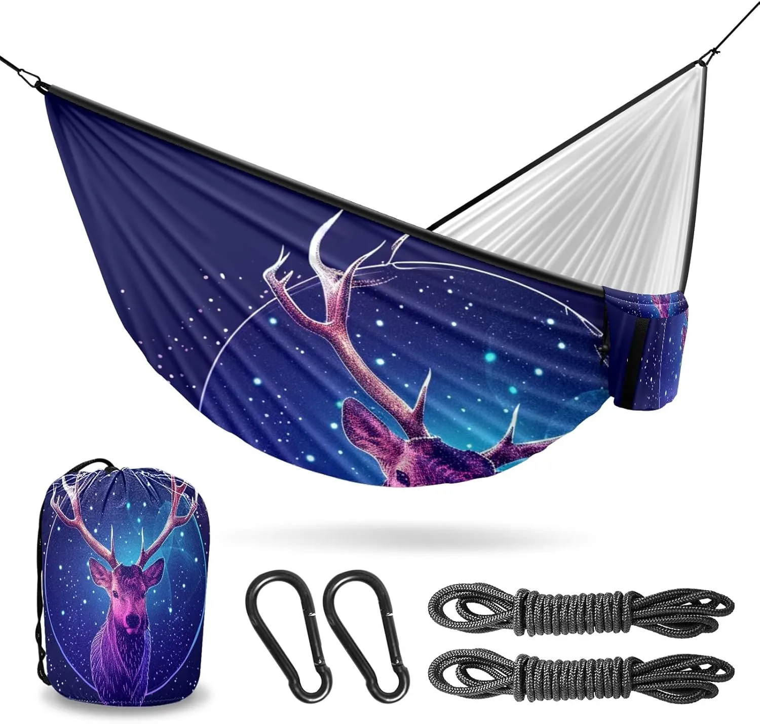 Camping Hammock Double & Single Portable Hammocks with 2 Tree Straps, Great for Hiking,Backpacking,Hunting,Outdoor,Beach,Camping, Deer (5)
