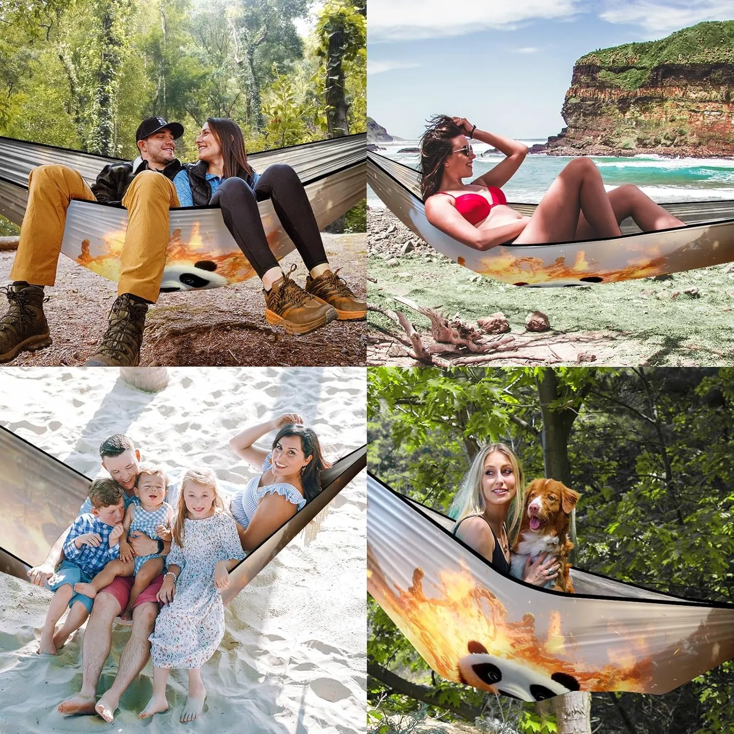 Camping Hammock Double & Single Portable Hammocks with 2 Tree Straps, Great for Hiking,Backpacking,Hunting,Outdoor,Beach,Camping, Panda (46)
