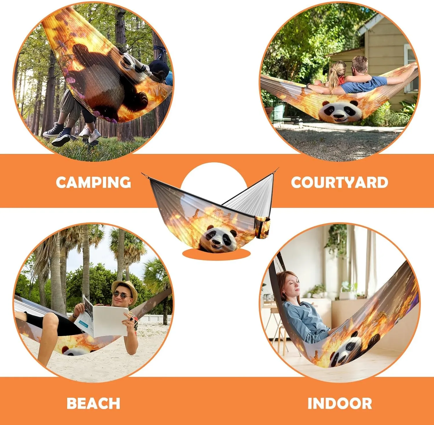 Camping Hammock Double & Single Portable Hammocks with 2 Tree Straps, Great for Hiking,Backpacking,Hunting,Outdoor,Beach,Camping, Panda (46)