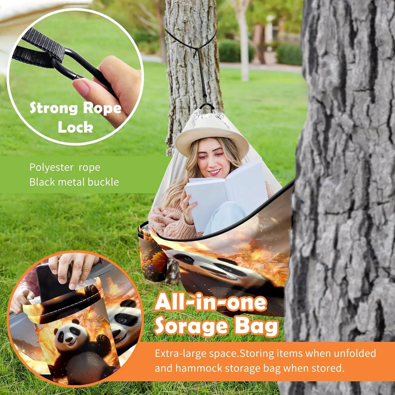 Camping Hammock Double & Single Portable Hammocks with 2 Tree Straps, Great for Hiking,Backpacking,Hunting,Outdoor,Beach,Camping, Panda (46)
