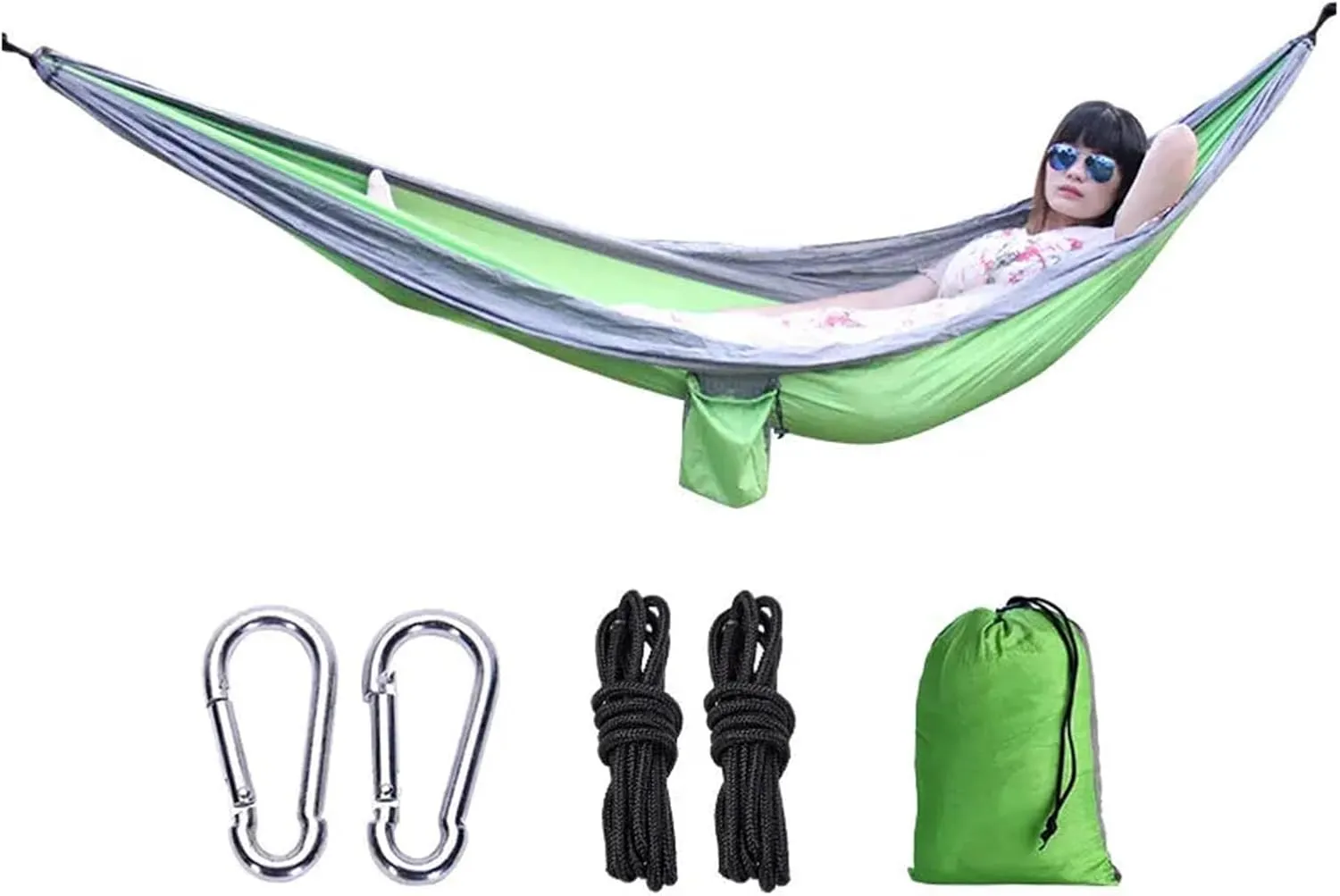 Camping Hammock Double Person Hammock Camping Rocking Chair Outdoor BBQ Travel Swing Hammock Climbing Rest Bed Furniture, Dark Green