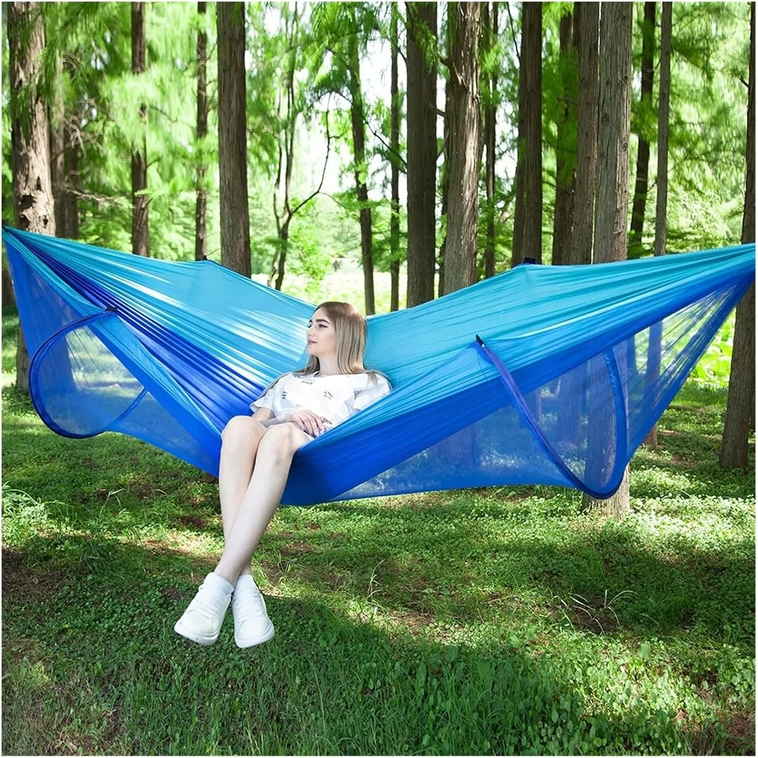 Camping Hammock Fully Automatic Quick Opening Hammock with Mosquito Net Single and Double Person Nylon Cloth Outdoor Camping Mosquito Prevention