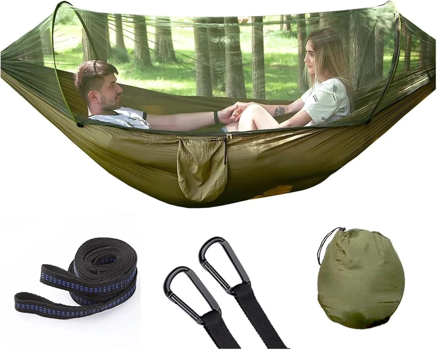 Camping Hammock Fully Automatic Quick Opening Hammock with Mosquito Net Single and Double Person Nylon Cloth Outdoor Camping Mosquito Prevention