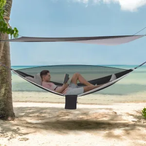 Camping Hammock - Hammocks with Net Tent and Rain Fly Tarp, Portable Single & Double Nylon Parachute Hammock with Heavy Duty Tree Strap, Indoor Outdoor Backpacking Survival Travel, Grey