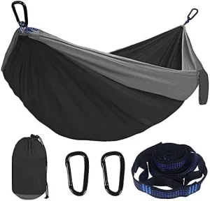 Camping Hammock Lightweight Double Hammock with Sling for Backpacking, Hiking, Beach Gardens, Black Fight Gray