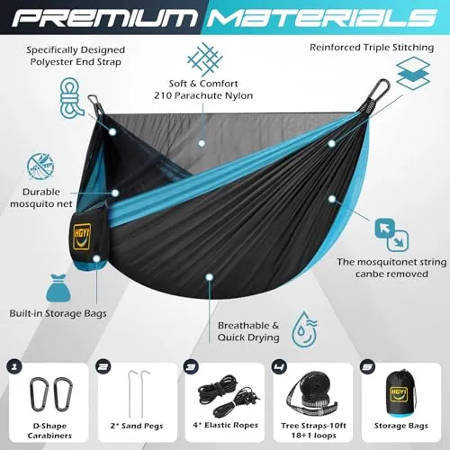 Camping Hammock Mosquito Net w/ 2 Tree Straps,Double & Single Hammocks