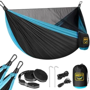 Camping Hammock Mosquito Net w/ 2 Tree Straps,Double & Single Hammocks