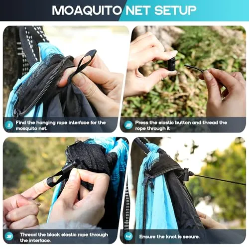 Camping Hammock Mosquito Net w/ 2 Tree Straps,Double & Single Hammocks