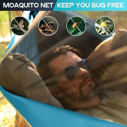 Camping Hammock Mosquito Net w/ 2 Tree Straps,Double & Single Hammocks