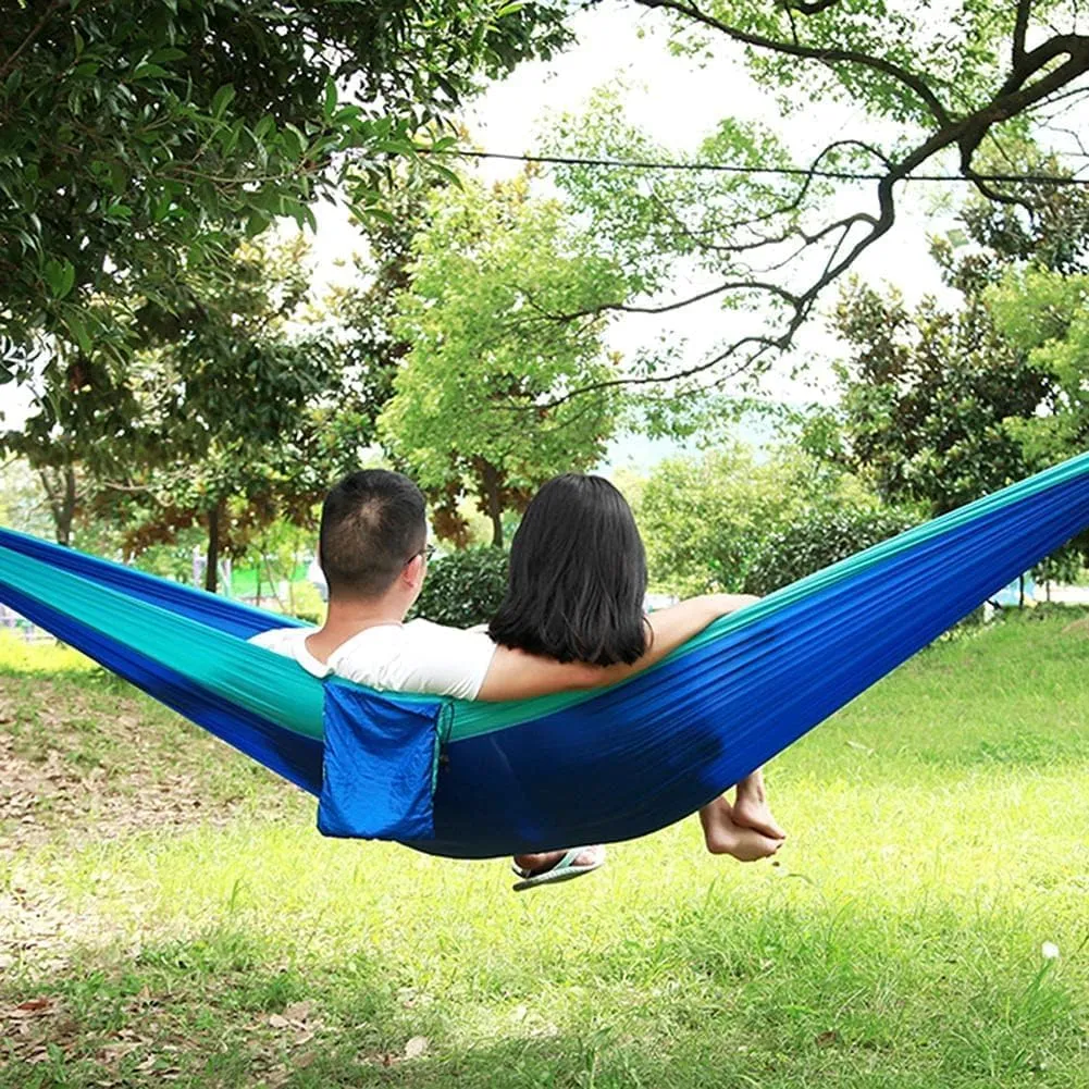 Camping Hammock, Nylon Spin Strong Loading Capacity Hammock, Easy Fixing Breathable Portable Hammock, for Outdoor, Indoor, Backpacking(Blue)