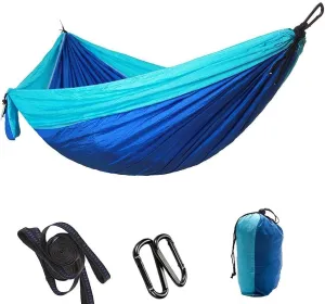 Camping Hammock, Nylon Spin Strong Loading Capacity Hammock, Easy Fixing Breathable Portable Hammock, for Outdoor, Indoor, Backpacking(Blue)