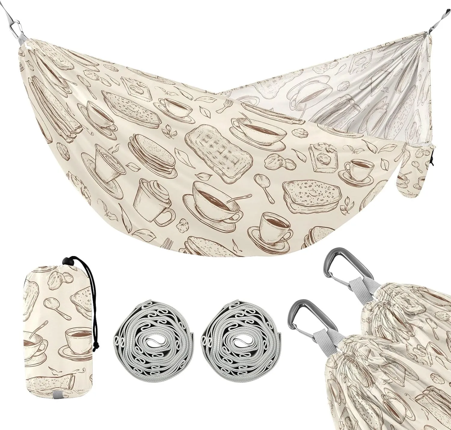 Camping Hammock Outdoor Hammocks for Outside Breakfast Time Beach Trees Portable Lightweight with Pockets Tree Straps Indoor