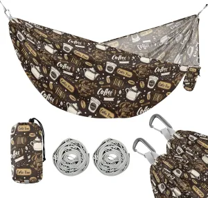 Camping Hammock Outdoor Hammocks for Outside Brown Coffee Beans Cups Beach Trees Portable Lightweight with Pockets Tree Straps Indoor
