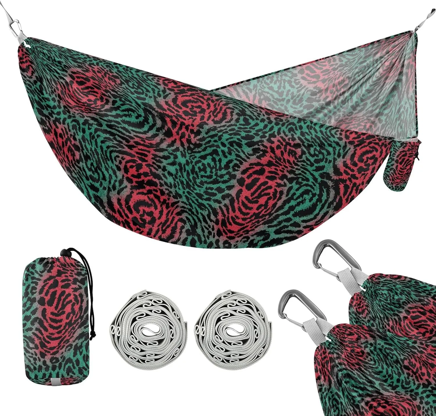 Camping Hammock Outdoor Hammocks for Outside Cheetah Leopard Green Red Beach Trees Portable Lightweight with Pockets Tree Straps Indoor
