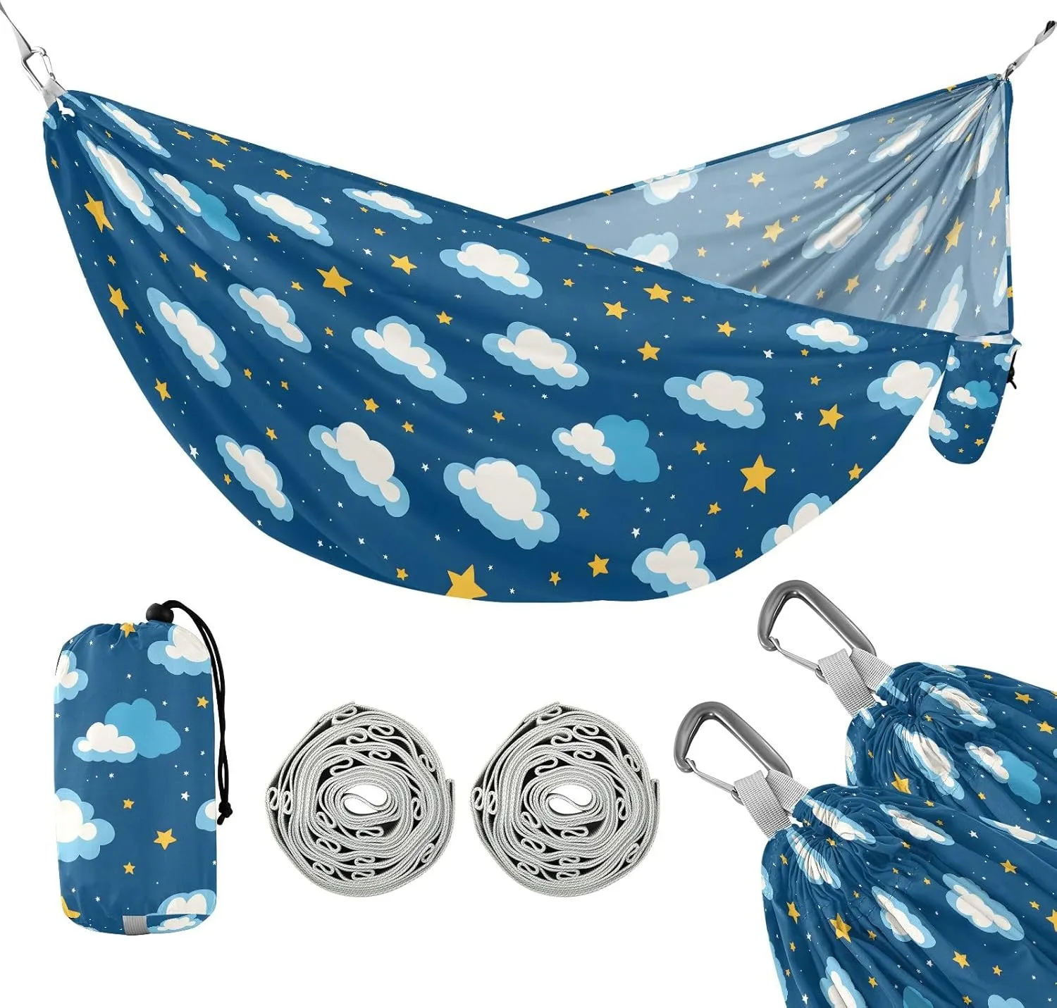 Camping Hammock Outdoor Hammocks for Outside Clouds Star Beach Trees Portable Lightweight with Pockets Tree Straps Indoor