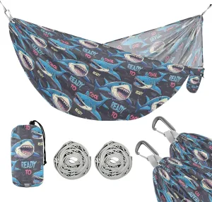 Camping Hammock Outdoor Hammocks for Outside Cool Shark Beach Trees Portable Lightweight with Pockets Tree Straps Indoor