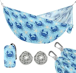 Camping Hammock Outdoor Hammocks for Outside Crab Starfish Beach Trees Portable Lightweight with Pockets Tree Straps Indoor
