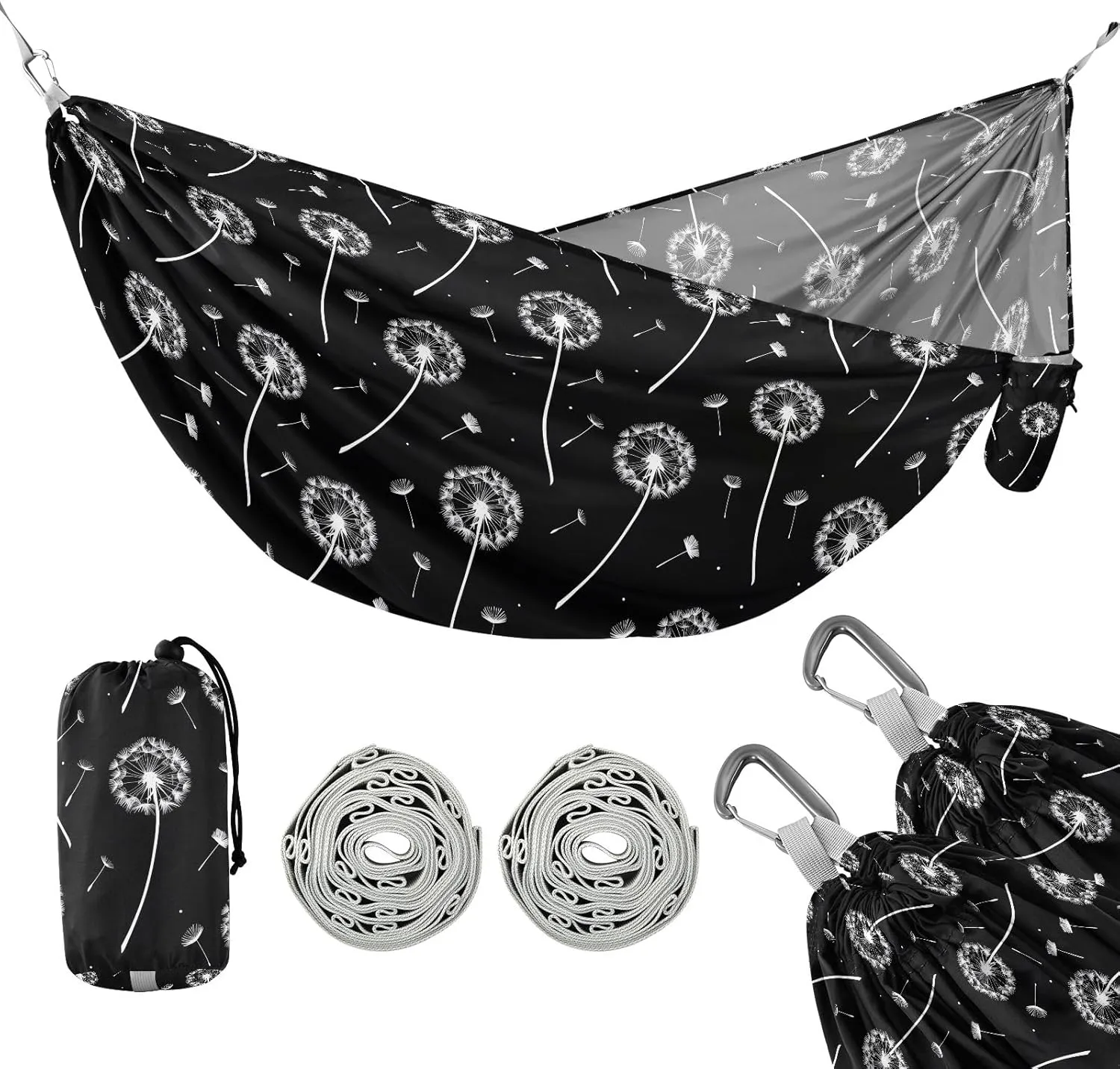 Camping Hammock Outdoor Hammocks for Outside Dandelion Black Beach Trees Portable Lightweight with Pockets Tree Straps Indoor Small