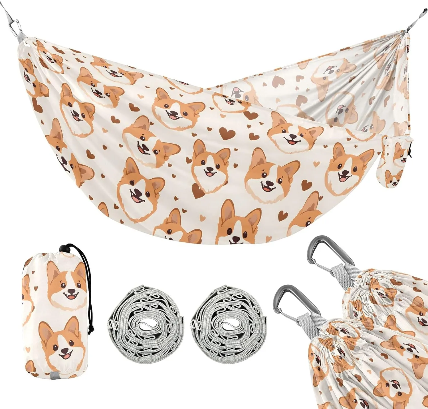 Camping Hammock Outdoor Hammocks for Outside Dog Love Cute Beach Trees Portable Lightweight with Pockets Tree Straps Indoor