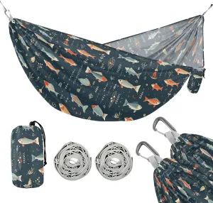 Camping Hammock Outdoor Hammocks for Outside Fish 1 Beach Trees Portable Lightweight with Pockets Tree Straps Indoor