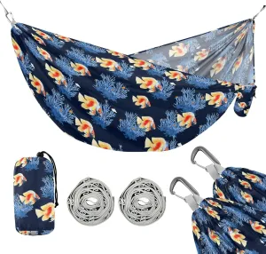 Camping Hammock Outdoor Hammocks for Outside Fish Coral Beach Trees Portable Lightweight with Pockets Tree Straps Indoor