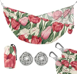 Camping Hammock Outdoor Hammocks for Outside Flower Pink Red White Beach Trees Portable Lightweight with Pockets Tree Straps Indoor Small