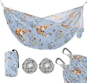Camping Hammock Outdoor Hammocks for Outside Fox Floral Blue Beach Trees Portable Lightweight with Pockets Tree Straps Indoor