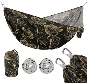 Camping Hammock Outdoor Hammocks for Outside Gold Rose Line Art Beach Trees Portable Lightweight with Pockets Tree Straps Indoor Small