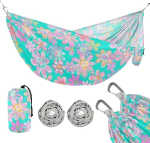 Camping Hammock Outdoor Hammocks for Outside Hippie Flowers Beach Trees Portable Lightweight with Pockets Tree Straps Indoor Small