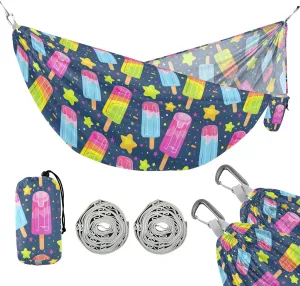 Camping Hammock Outdoor Hammocks for Outside Ice Lolly Stars Cute Beach Trees Portable Lightweight with Pockets Tree Straps Indoor