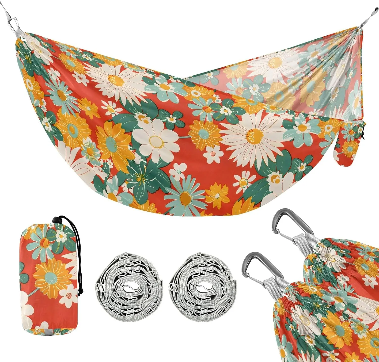 Camping Hammock Outdoor Hammocks for Outside Japanese Flowers Retro Beach Trees Portable Lightweight with Pockets Tree Straps Indoor Small