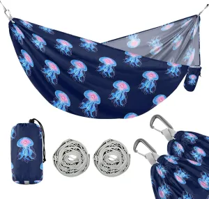 Camping Hammock Outdoor Hammocks for Outside Jellyfish Darkblue Beach Trees Portable Lightweight with Pockets Tree Straps Indoor