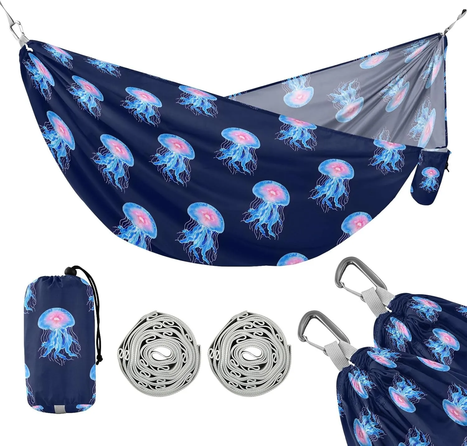 Camping Hammock Outdoor Hammocks for Outside Jellyfish Darkblue Beach Trees Portable Lightweight with Pockets Tree Straps Indoor