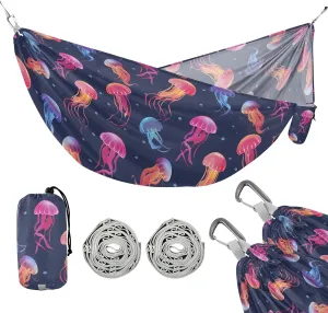 Camping Hammock Outdoor Hammocks for Outside Jellyfish Pink Beach Trees Portable Lightweight with Pockets Tree Straps Indoor