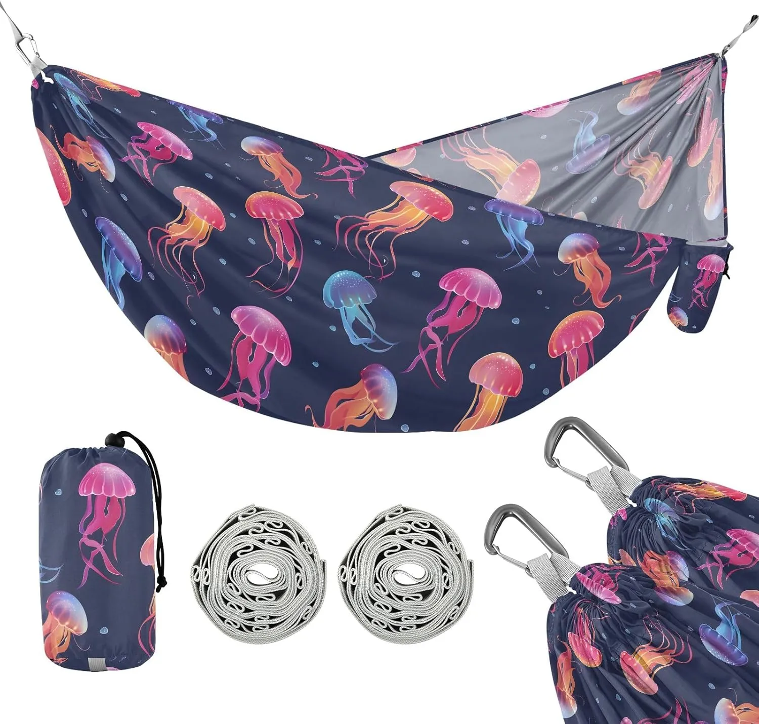 Camping Hammock Outdoor Hammocks for Outside Jellyfish Pink Beach Trees Portable Lightweight with Pockets Tree Straps Indoor