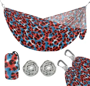 Camping Hammock Outdoor Hammocks for Outside Leopard Cheetah Red Blue Beach Trees Portable Lightweight with Pockets Tree Straps Indoor