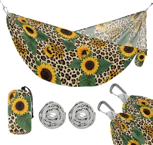Camping Hammock Outdoor Hammocks for Outside Leopard Sunflower Cheetah Beach Trees Portable Lightweight with Pockets Tree Straps Indoor