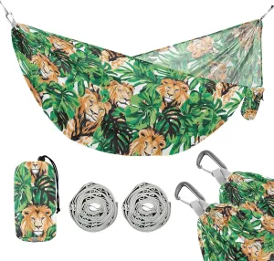 Camping Hammock Outdoor Hammocks for Outside Lions Green Jungle Beach Trees Portable Lightweight with Pockets Tree Straps Indoor