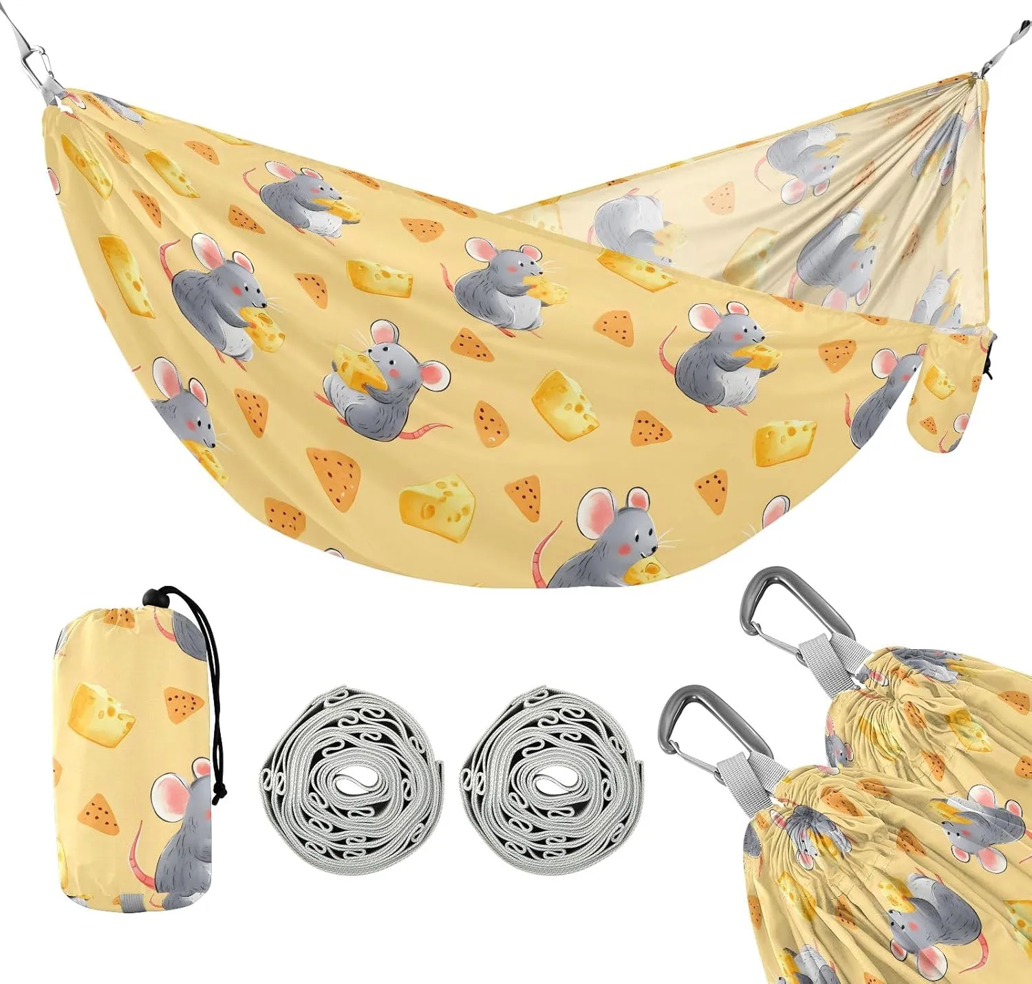 Camping Hammock Outdoor Hammocks for Outside Mouse Cheese Beach Trees Portable Lightweight with Pockets Tree Straps Indoor Small