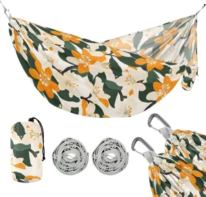 Camping Hammock Outdoor Hammocks for Outside Orange White Flower Beach Trees Portable Lightweight with Pockets Tree Straps Indoor Small