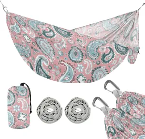 Camping Hammock Outdoor Hammocks for Outside Paisley Pink Beach Trees Portable Lightweight with Pockets Tree Straps Indoor