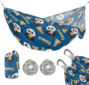 Camping Hammock Outdoor Hammocks for Outside Panda Eating Pizza Beach Trees Portable Lightweight with Pockets Tree Straps Indoor Small
