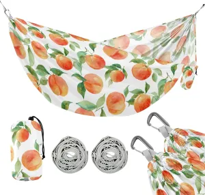 Camping Hammock Outdoor Hammocks for Outside Peaches and Leaves Beach Trees Portable Lightweight with Pockets Tree Straps Indoor