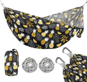 Camping Hammock Outdoor Hammocks for Outside Pineapples Black Yellow Beach Trees Portable Lightweight with Pockets Tree Straps Indoor