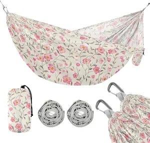 Camping Hammock Outdoor Hammocks for Outside Pink Floral Beach Trees Portable Lightweight with Pockets Tree Straps Indoor