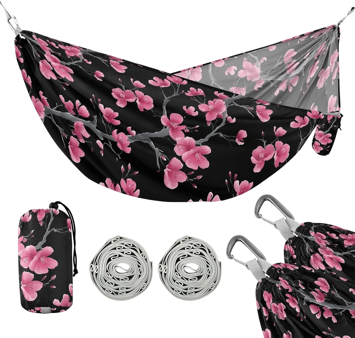 Camping Hammock Outdoor Hammocks for Outside Plum Blossom Pink Beach Trees Portable Lightweight with Pockets Tree Straps Indoor