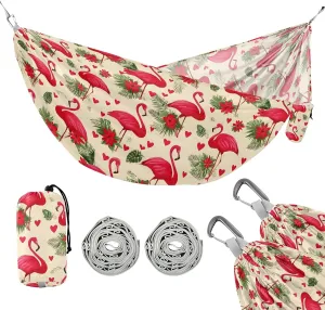 Camping Hammock Outdoor Hammocks for Outside Red Flamingo Christmas Beach Trees Portable Lightweight with Pockets Tree Straps Indoor