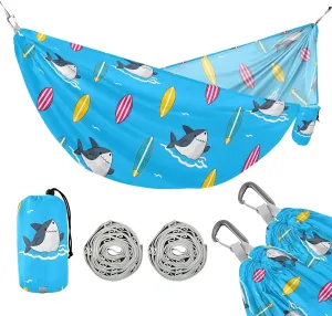 Camping Hammock Outdoor Hammocks for Outside Shark Surfboard Beach Trees Portable Lightweight with Pockets Tree Straps Indoor Small