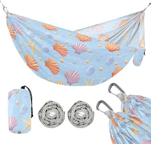 Camping Hammock Outdoor Hammocks for Outside Shells Starfish Beach Trees Portable Lightweight with Pockets Tree Straps Indoor